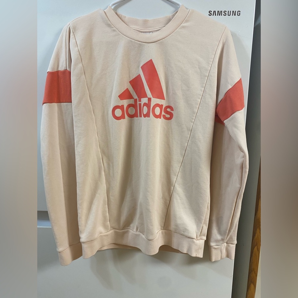 Adidas Men's Beige and Coral Crewneck Sweater